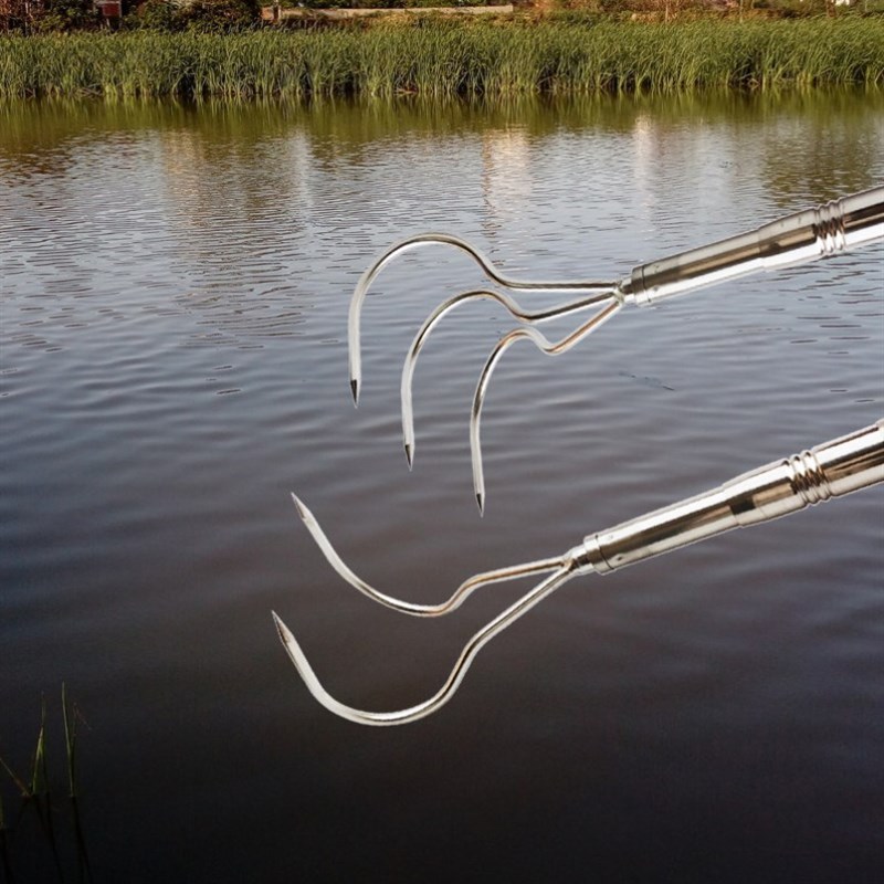 镰刀割草钓鱼耙子不锈钢水草刀割草草超长户外耙子
