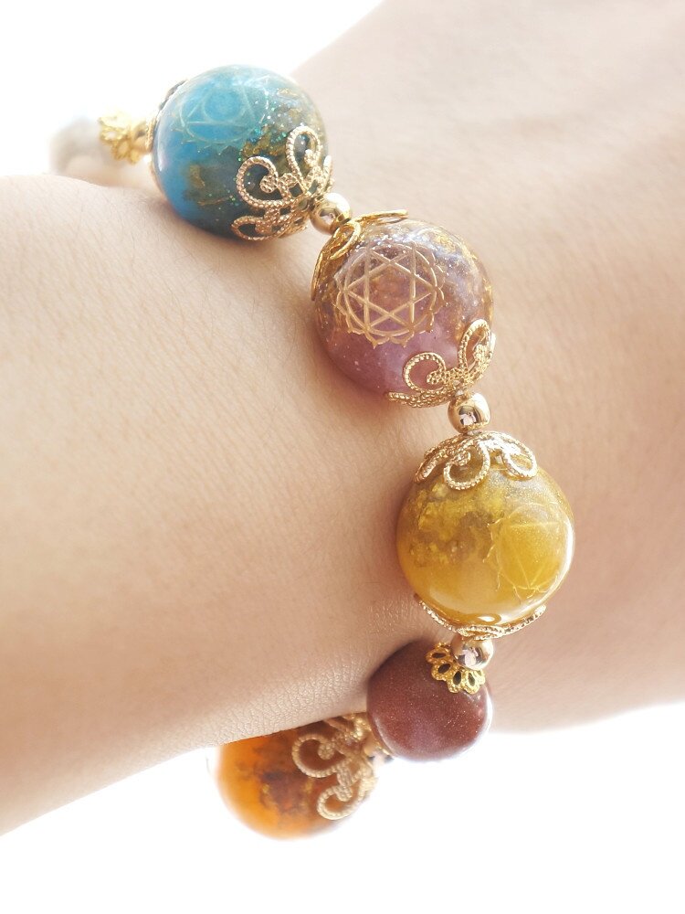 开启能量手环手链石手链奥根脉轮奥罡复古水晶工艺戒指手链定制