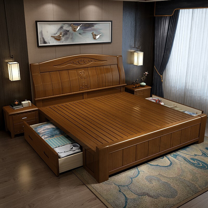 林氏物语白色实木木床现代简约1.8米双人床卧室中式实木床