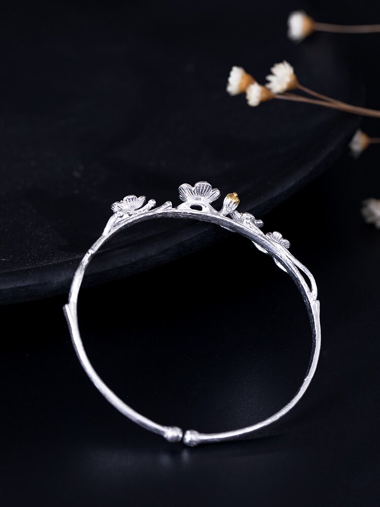 新梅花银饰女王生日国风中国女友古风手镯纯银手镯