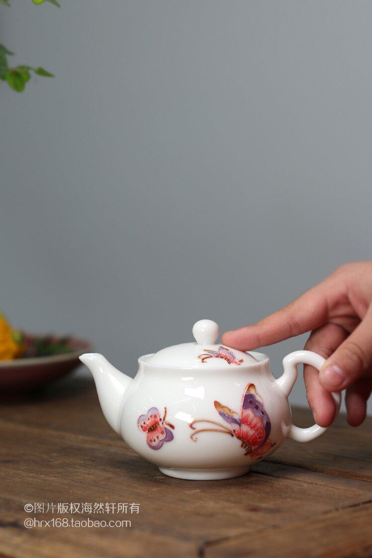茶壶潮州枫溪库存瓷器浮雕手绘粉彩陶瓷小号茶壶
