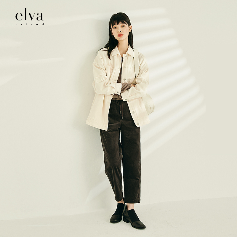 elvaisland白色牛仔外套气质减龄休闲宽松秋季短外套