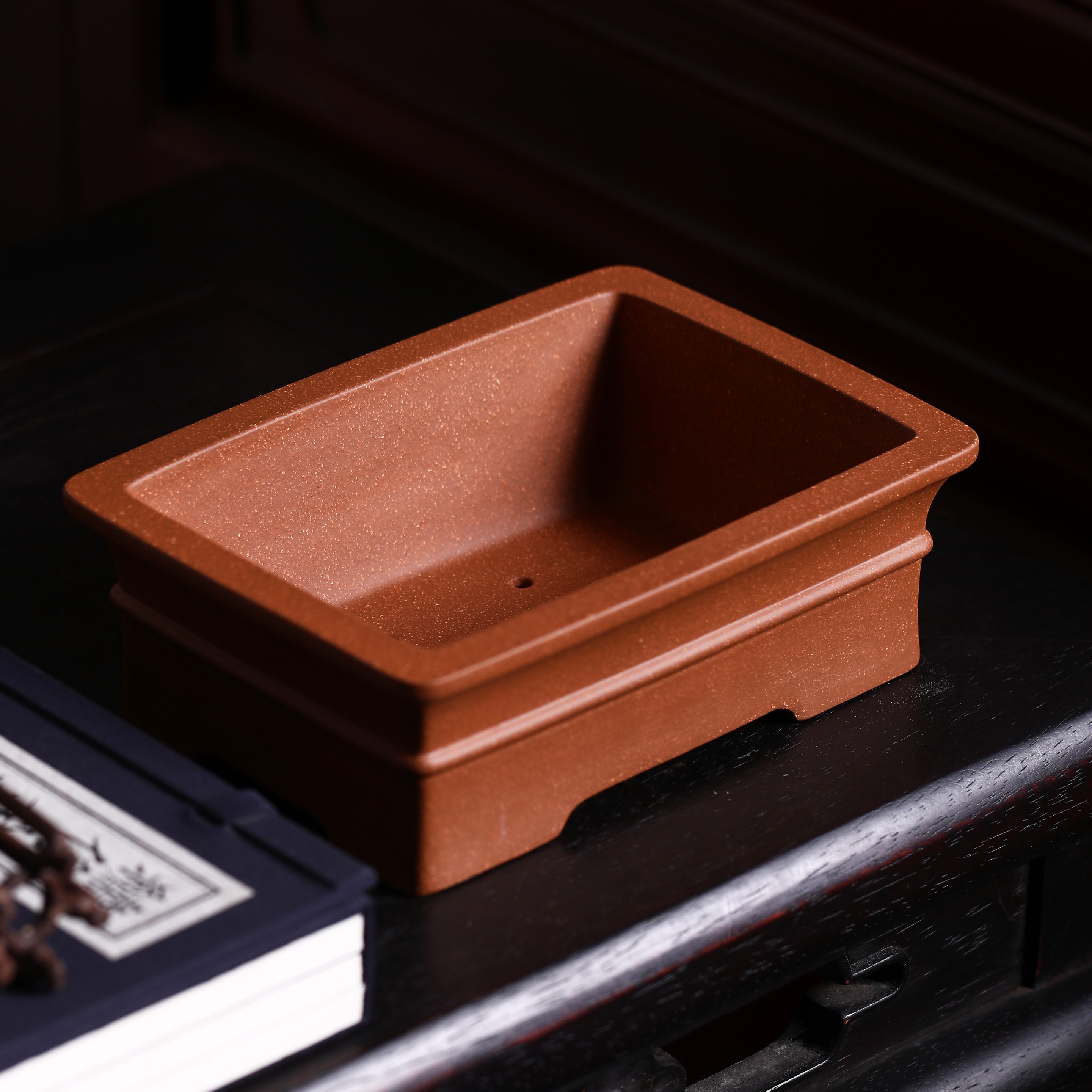 紫砂花盆陶瓷盆景唯珍中线飘口长方马槽文竹花盆