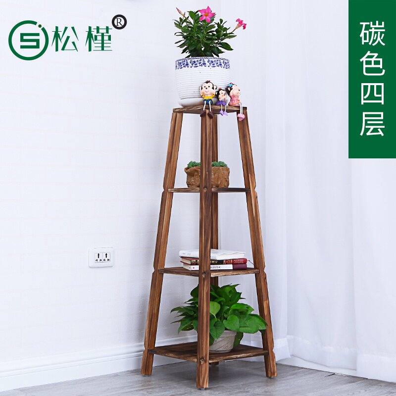 实木浴室花架三角厨房阳台三脚置物角落客厅花架