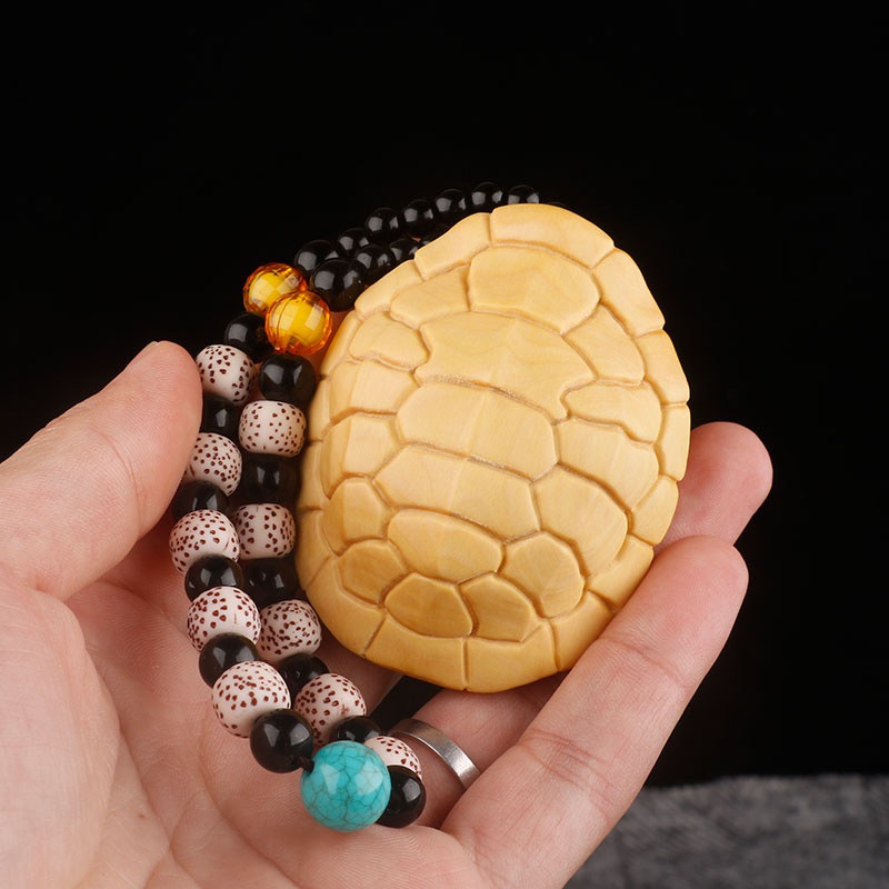 黄杨木把玩富甲神兽招财挂件随身乌龟壳动物手把木雕