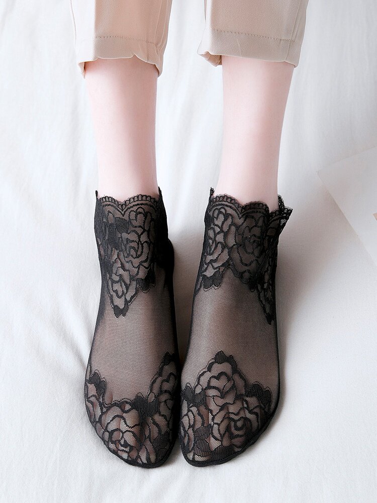 纯棉花边短袜韩国镂空版可爱口夏季日系浅透短袜