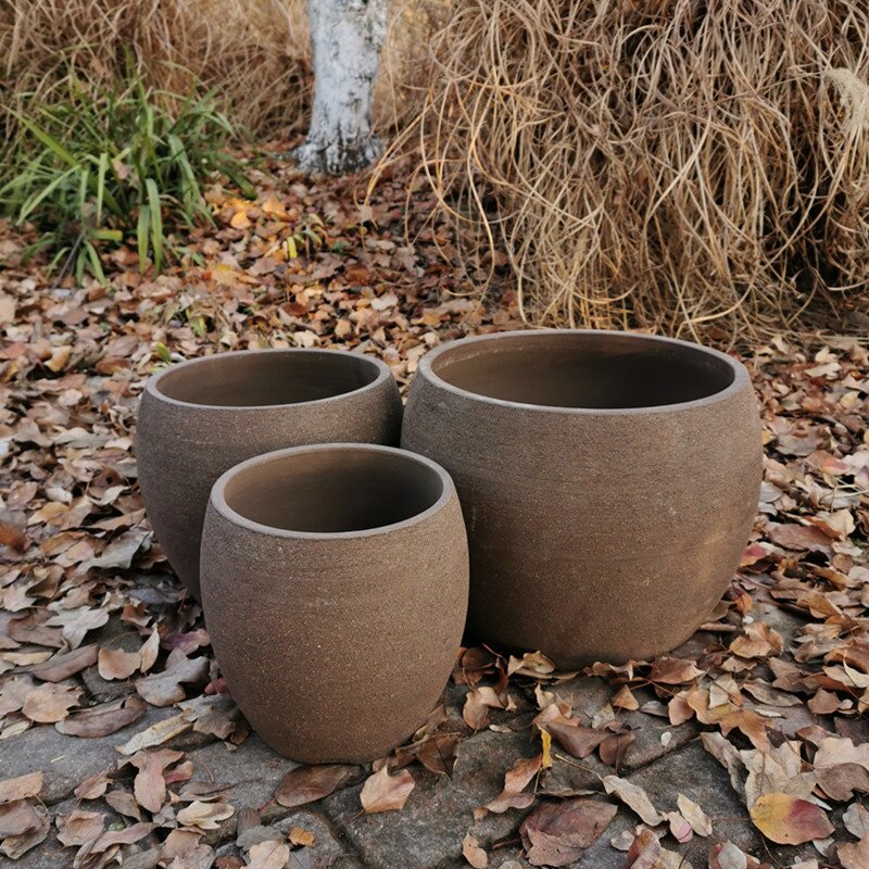 包邮促销田园庭院特大号素面粗砂陶土落地粗陶花盆