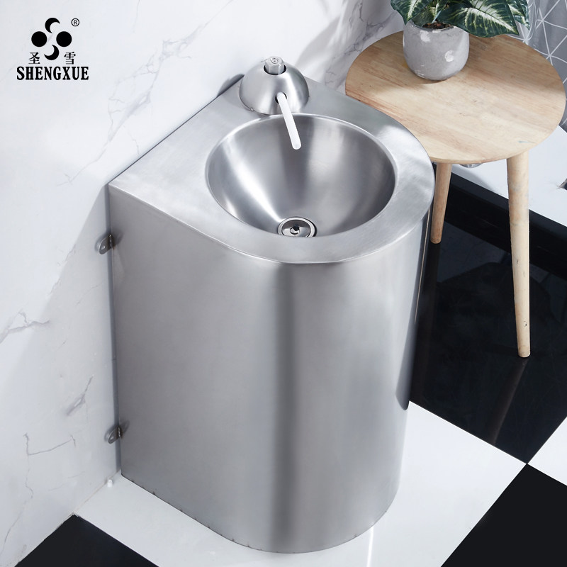 不锈钢洗脸盆看守所一体立柱监狱面盆落地式洗手盆加厚立柱盆