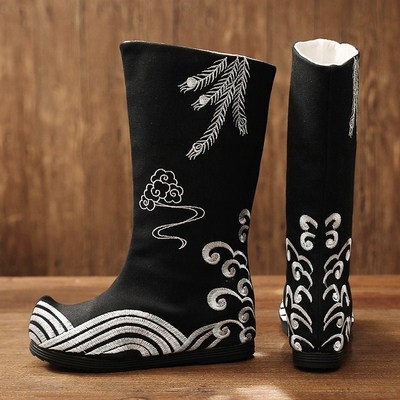 秋冬新款汉服靴子子女古风侠客古装翘头长靴时装靴