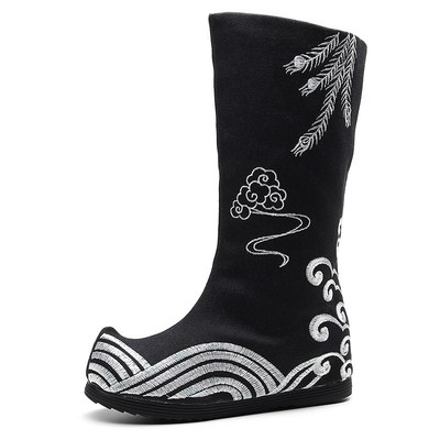 秋冬新款汉服靴子子女古风侠客古装翘头长靴时装靴