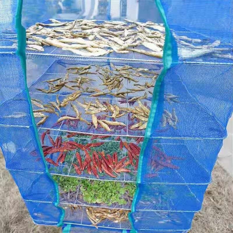 晒鱼干防苍蝇f网晒鱼网架家用防蝇笼防虫折叠网兜晒地瓜网干货网