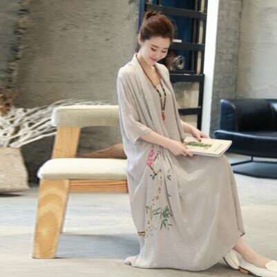茶服茶艺素衣女装中国国风禅意服装超仙春夏季连衣裙