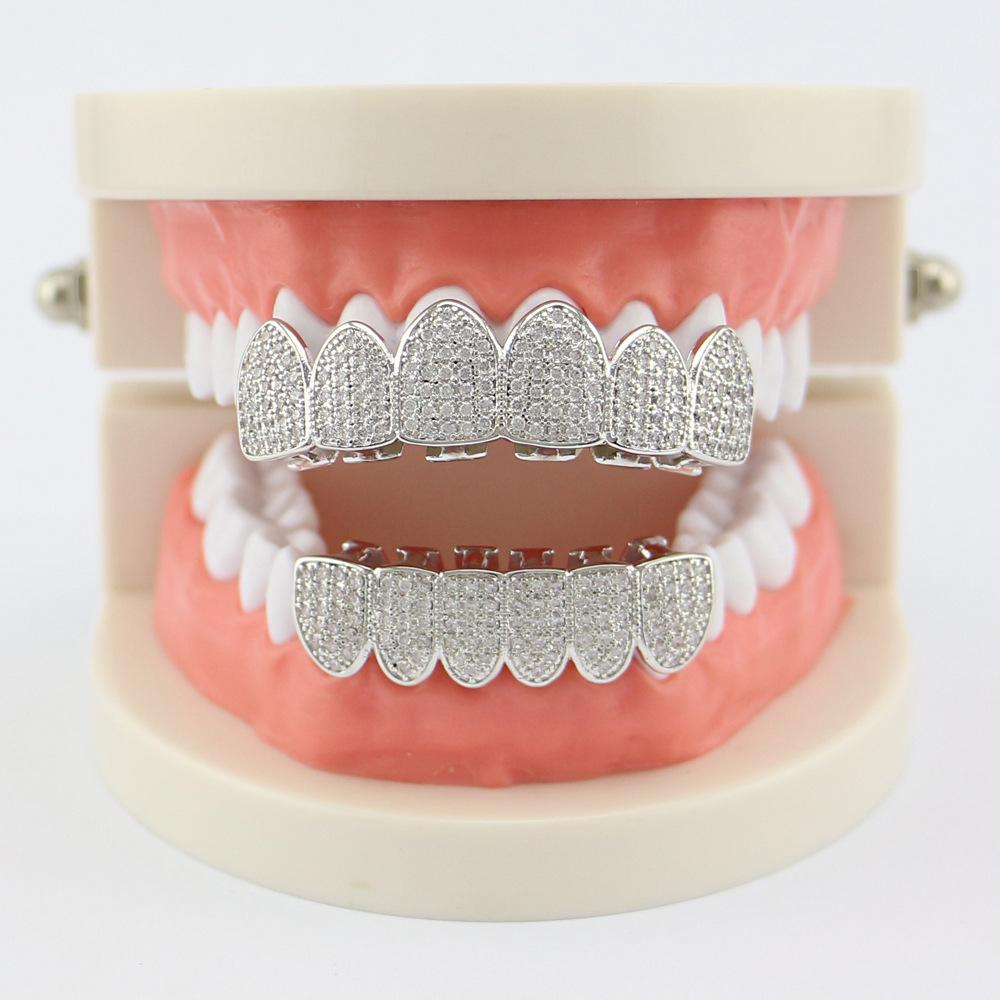 嘻哈钻石grillz锆石小丑牙齿镶钻满镶牙套说唱其它首饰