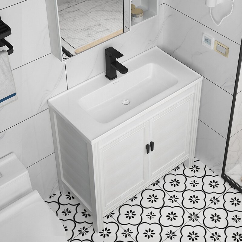 小户型浴室柜组合陶瓷洗手盆台脸盘池落地式超窄边细长型深40c