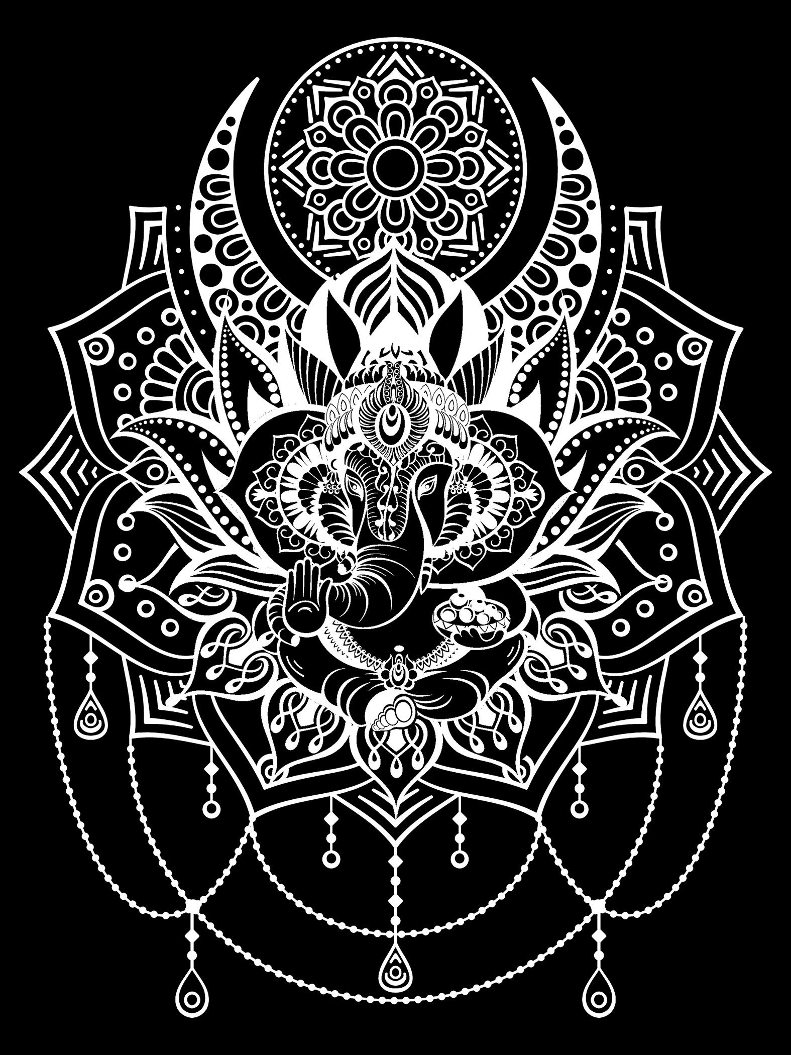 象神曼陀罗装饰画玄关画竖版静心减压金线diy手绘diy