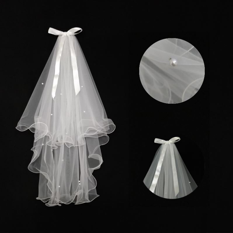 ps白沙白纱结婚森系超仙装饰素白头纱新款头纱