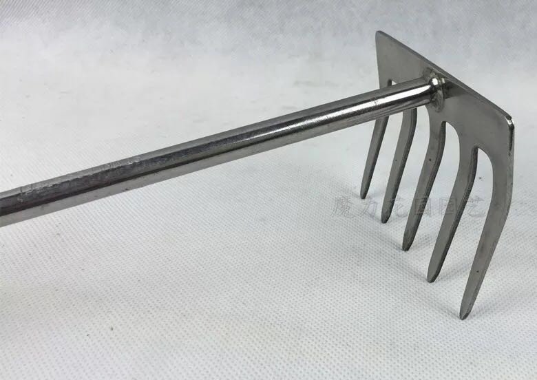 不锈钢五齿耙木柄草耙松土工具农具阳台盆栽花盆铲子