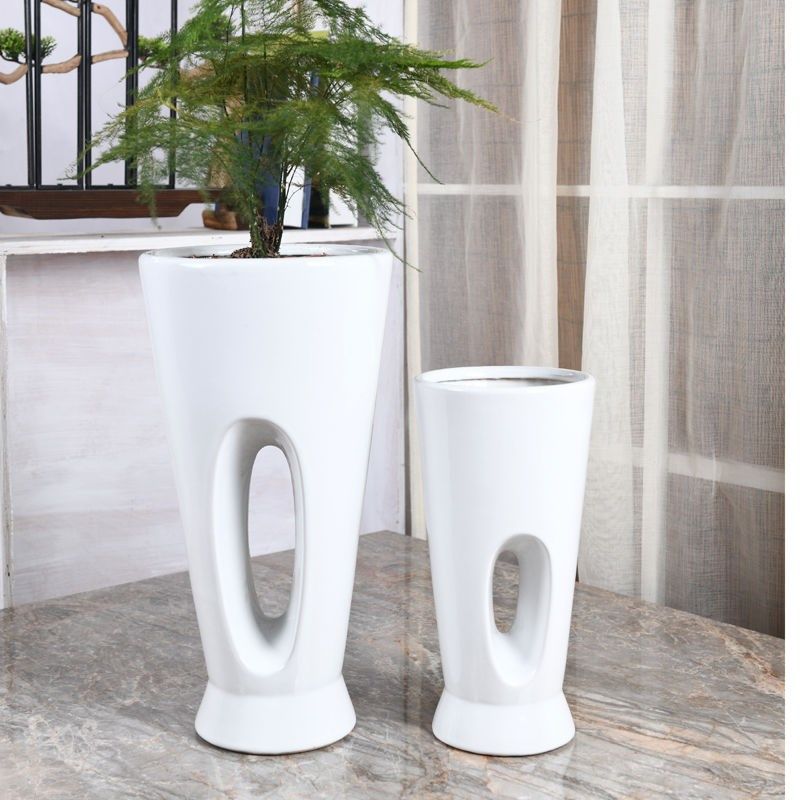 花盆细高家用陶瓷特大号高筒简约创意室内绿植花盆