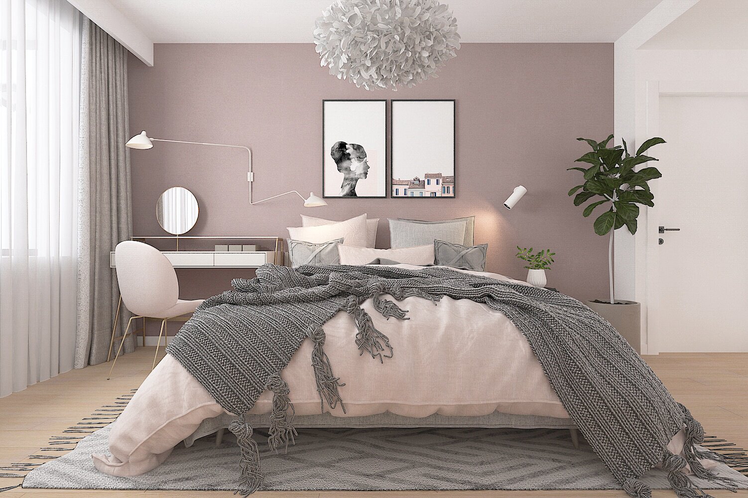 墙布北欧背景墙主卧网红电视布电视粉色紫色全屋墙布