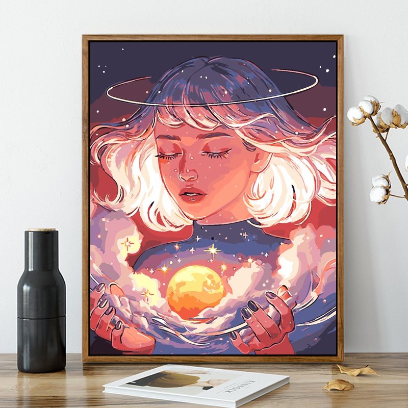 diy数字油画手工填充油菜插画少女人物动漫减压diy