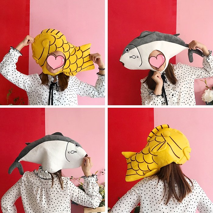 少女毛绒帽子可爱甜美锦鲤小鱼头套韩国网红帽子