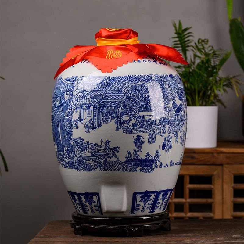 景德镇装酒壶青花瓷泡杨梅酒瓶陶瓷空罐密封家用窖藏10斤50斤装 - 灵