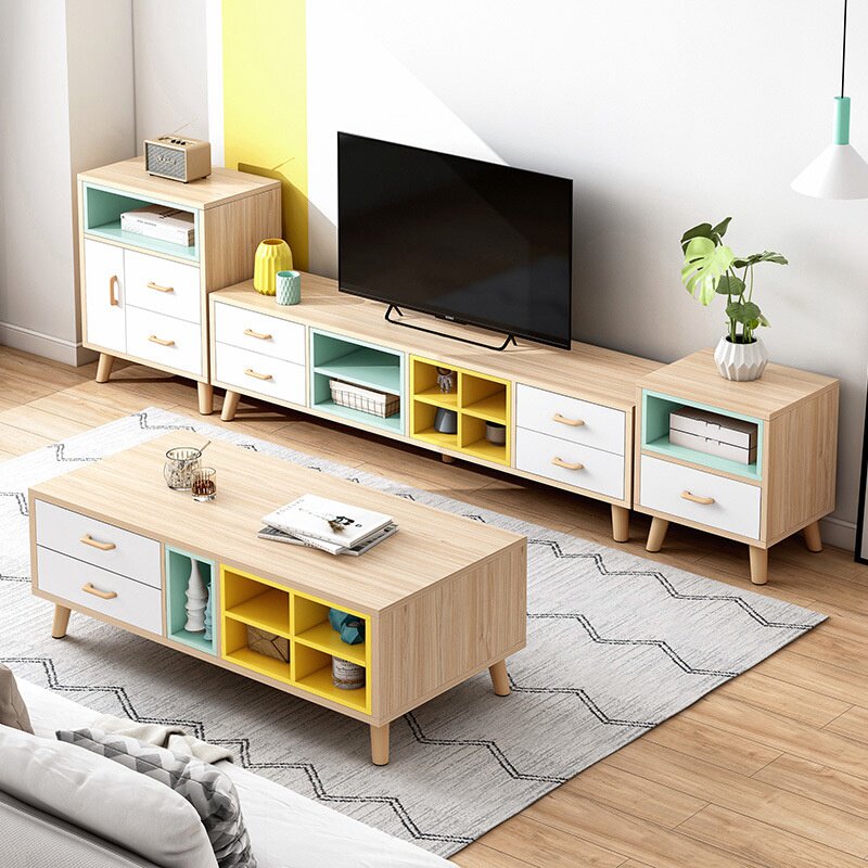 网红电视柜2020年新款日式组合柜茶几书柜一体实木电视柜