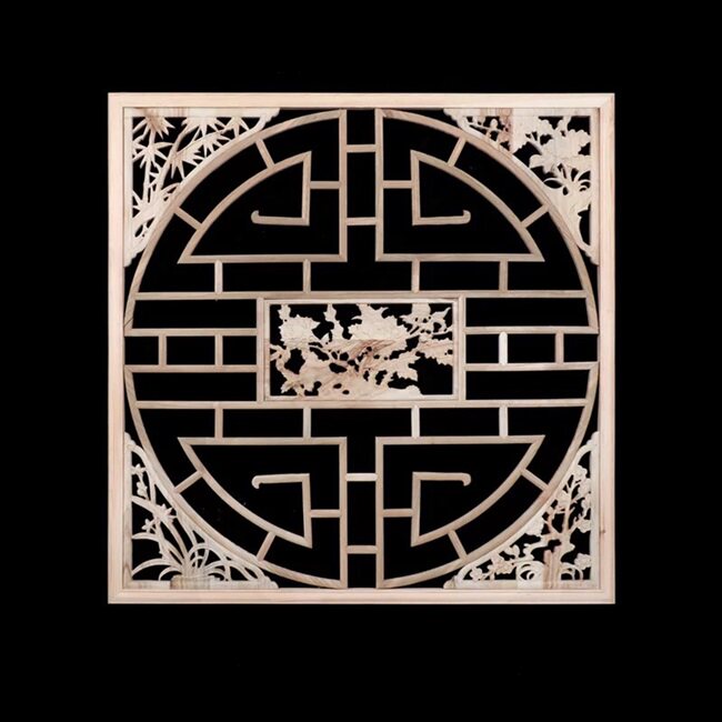 东阳木雕中式仿古实木镂空吊顶正方形花格窗格木雕