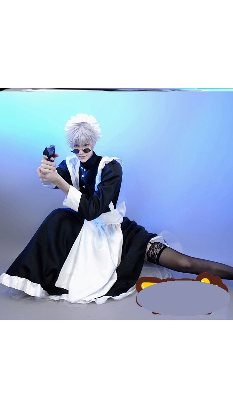 cosplay黑白男仆珍珠线长款啡厅男穿女仆女装大佬睡裙