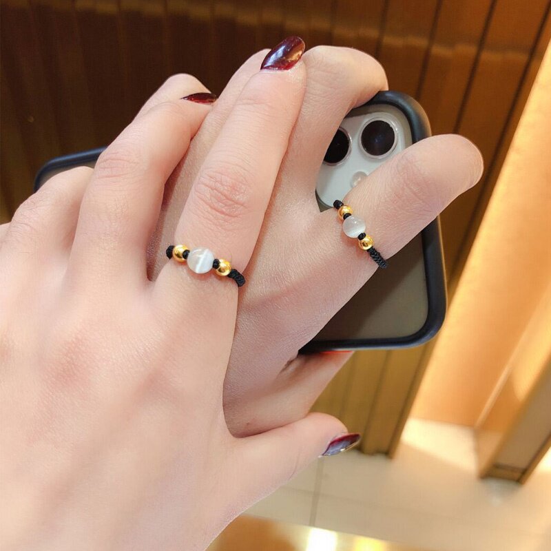 黄金转运戒指足金小金豆情侣本命年编织情人节礼物手饰