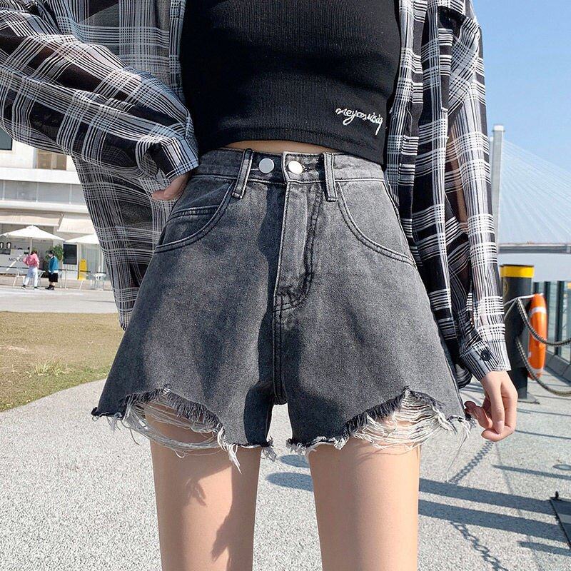 网穿女装短裤高腰雅高百搭女显早春红瘦新款牛仔裤