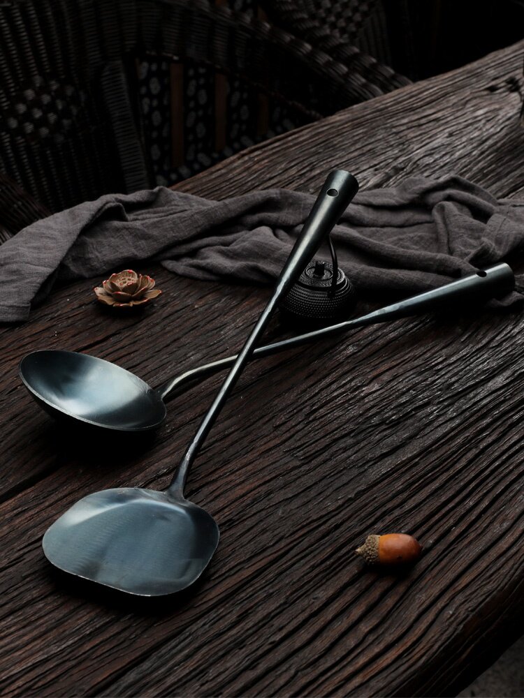 锅铲老式勺子套装熟铁家用长柄炒菜铲子2件锅铲