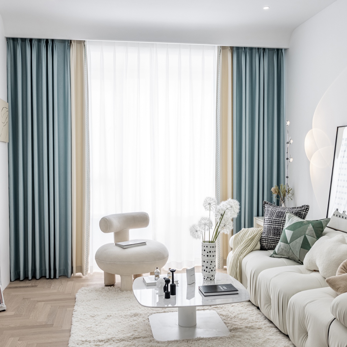 北欧风格现代简约卧室客厅蓝色遮光窗帘2021年新款定制成品飘窗cx