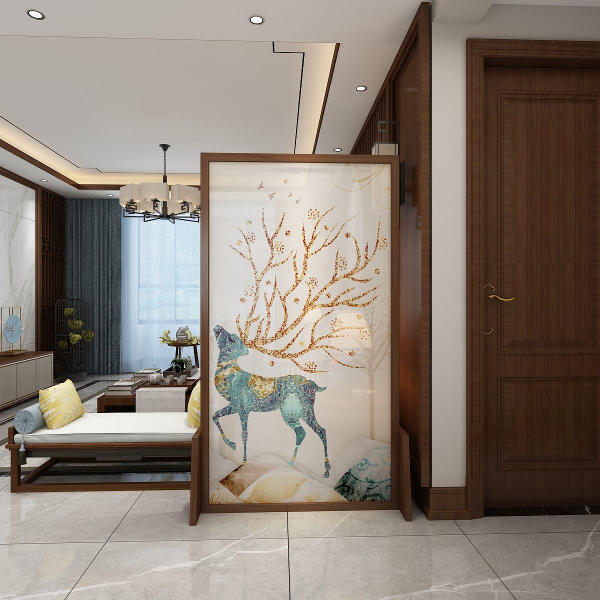 屏风隔断电视墙装饰书房卧室实木现代玄关酒店座屏