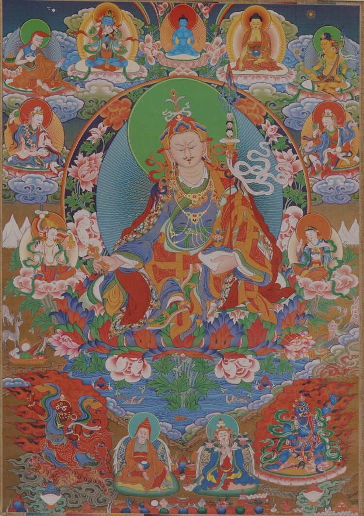 唐卡莲师八变精品西藏挂画普瑞德手工精裱布印藏族唐卡