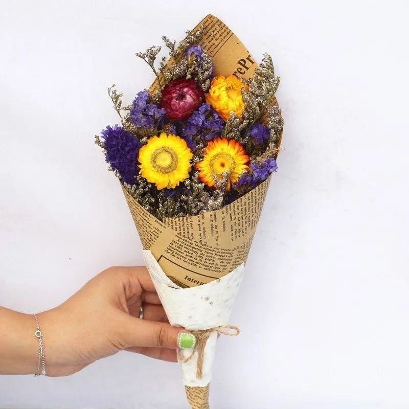 干花永生花雏菊太阳花勿忘我牛皮牛皮纸纸包装花束家居干花