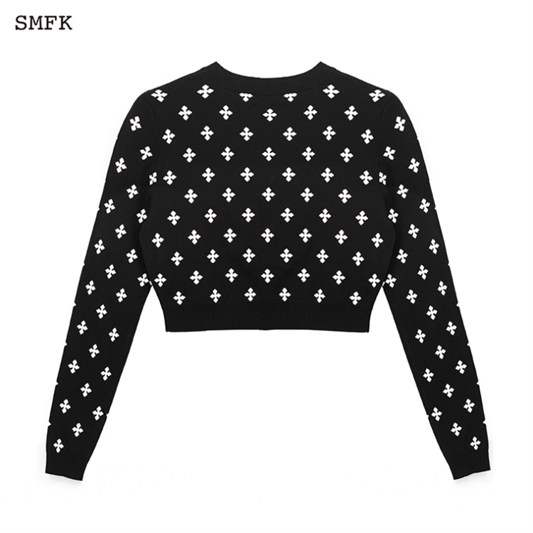 春夏季新款潮牌smfk花园双面开衫十字黑白显瘦毛针织衫