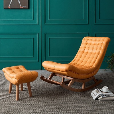 成人老人北欧躺椅阳台睡椅客厅休闲皮质沙发卧室逍遥椅子摇椅