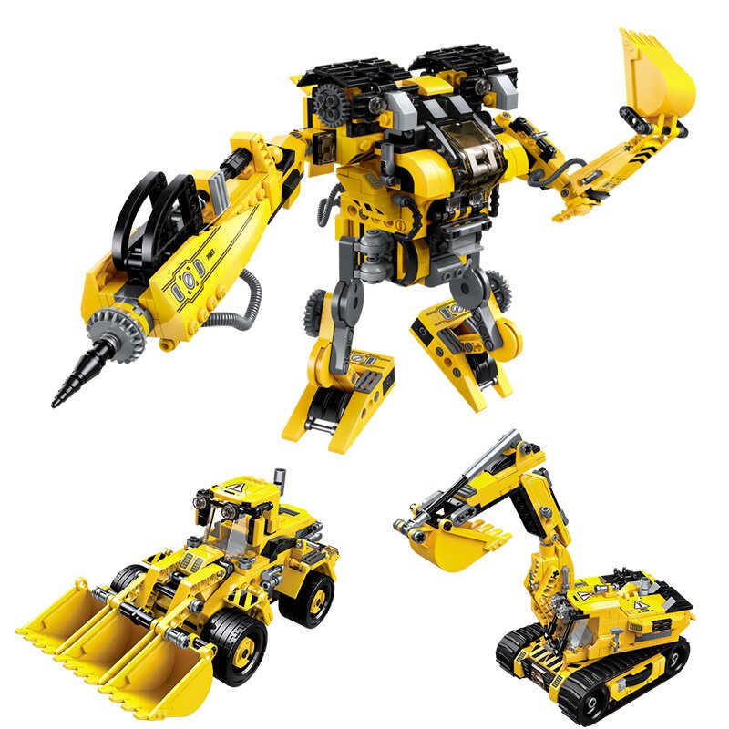 新品三变机械工程车挖掘车儿童拼插积木玩具男孩拼装铲车4805