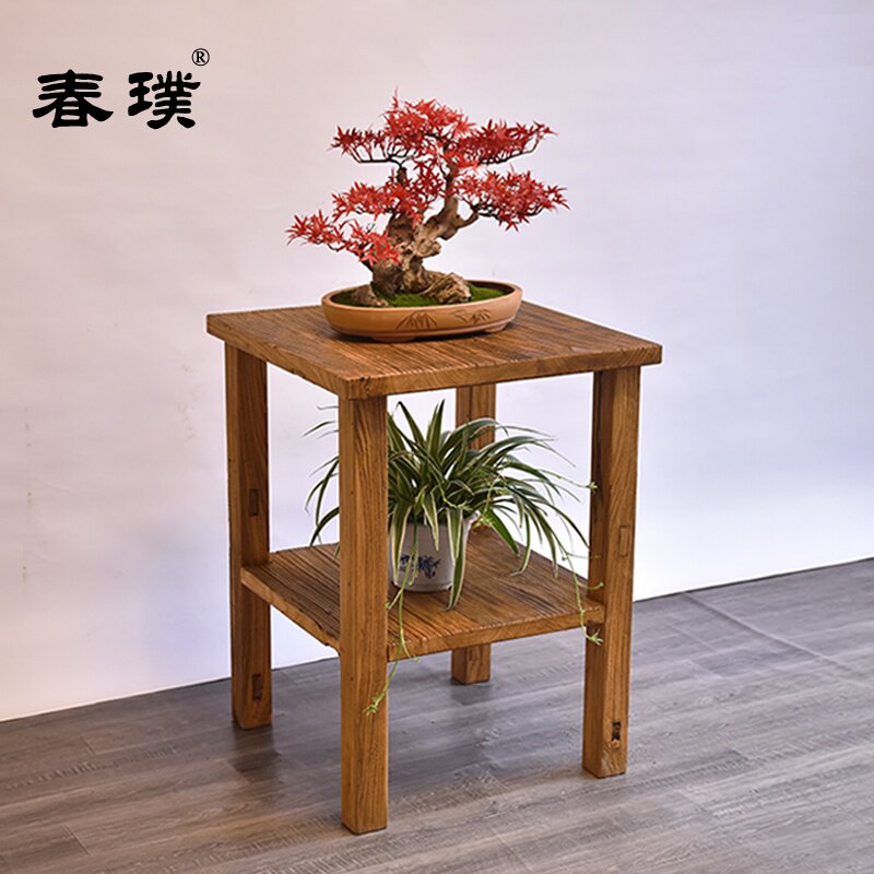 榆木花盆木架架子花架茶台底座阳台盆景组合花架