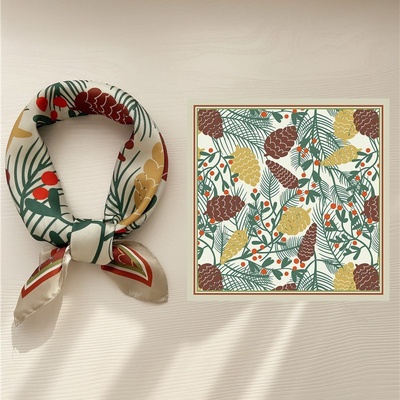 丝巾秋季脖子版小方巾春款装饰欧花百搭复古职业女士小领围巾