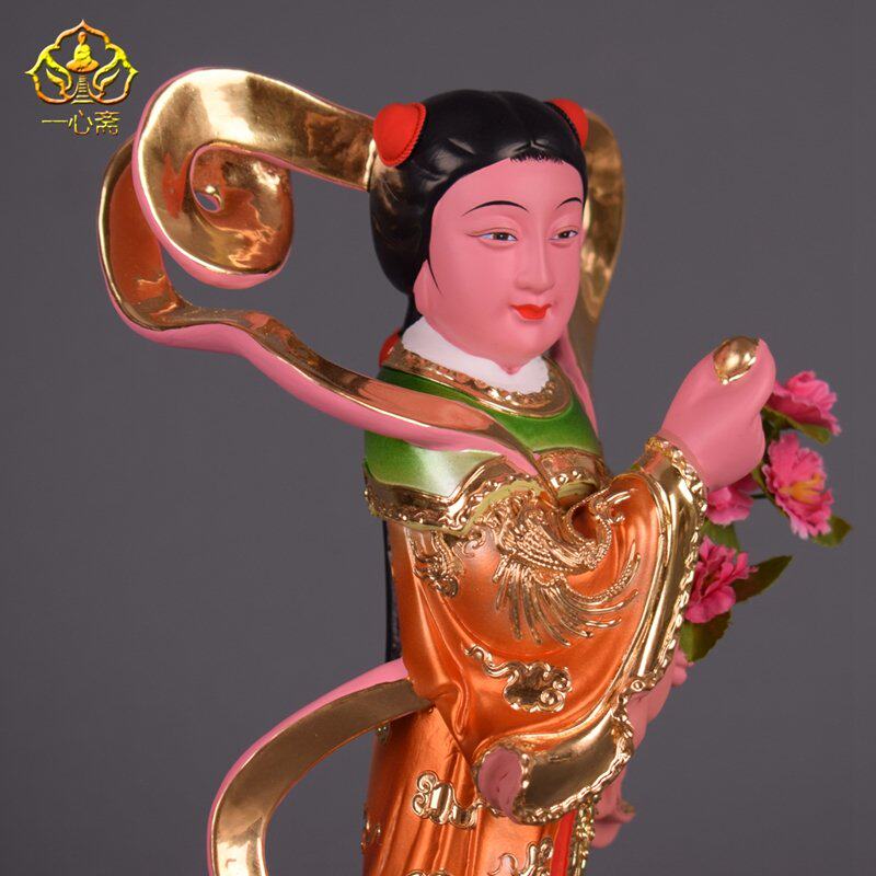 10英寸金童玉女佛像香樟樟木木雕善财童子童女女神像摆件