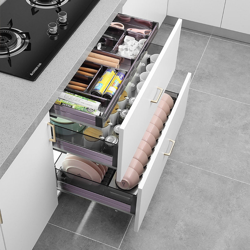 铂洛格厨房碗碟拉篮阻尼缓冲厨柜抽屉式双三层拉篮