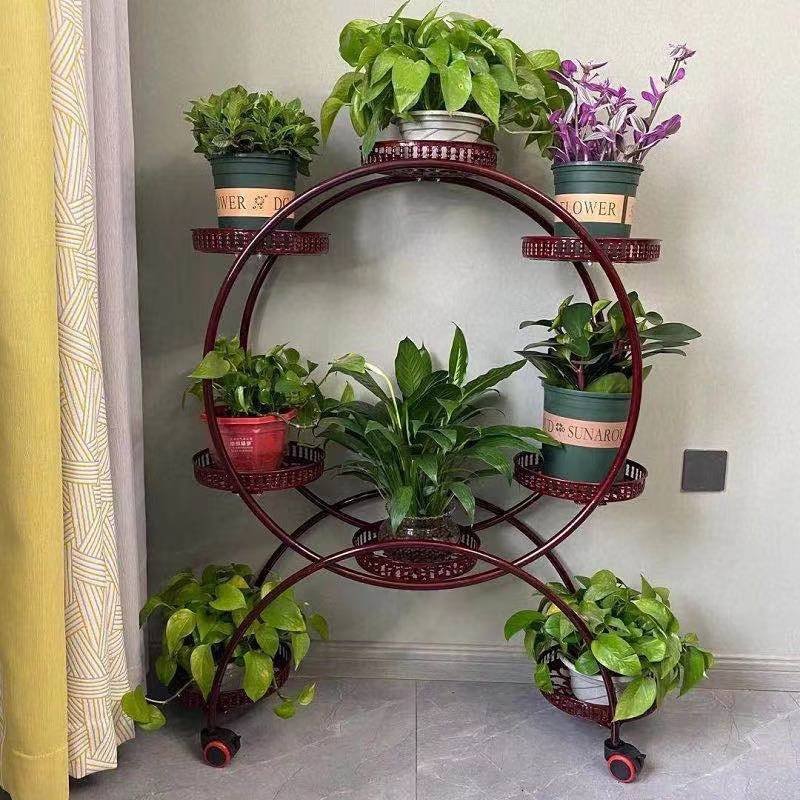铁艺多层花架可移动推拉带轮落地式绿萝花架子客厅装饰花盆架阳