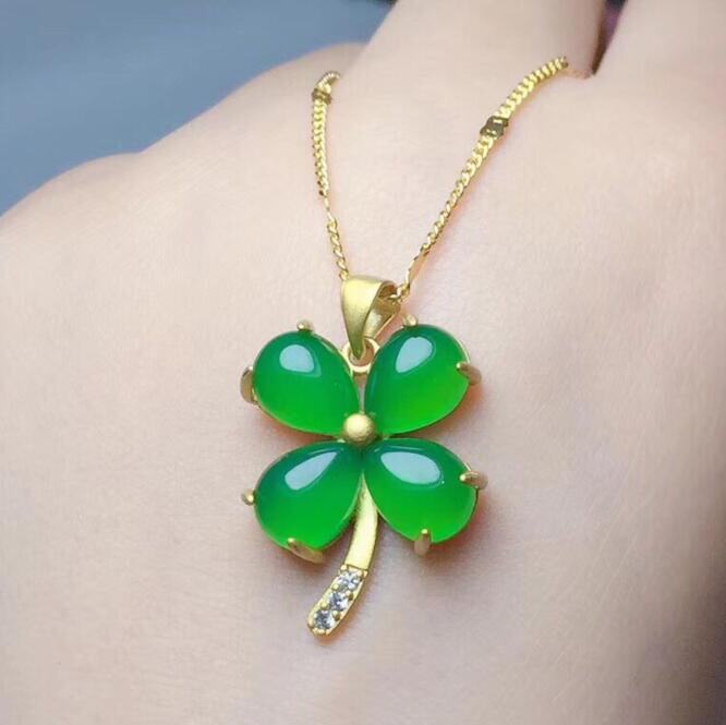 一元拍卖即将结束天然冰种绿玉四叶草项坠玻璃项坠