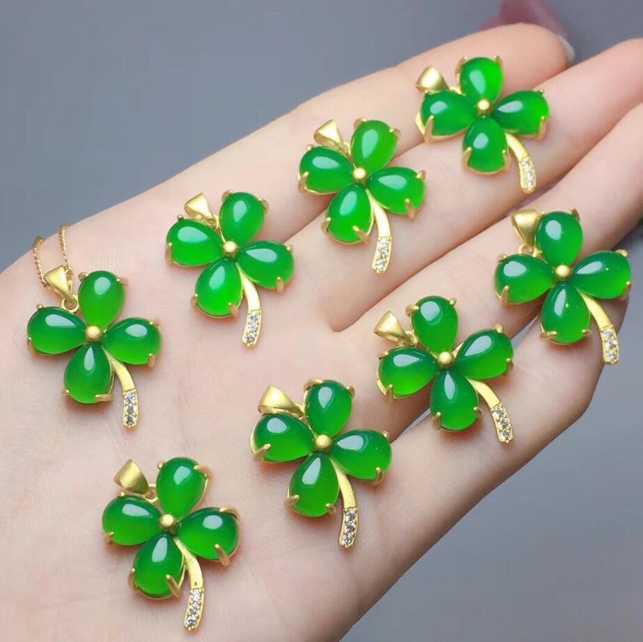 一元拍卖即将结束天然冰种绿玉四叶草项坠玻璃项坠