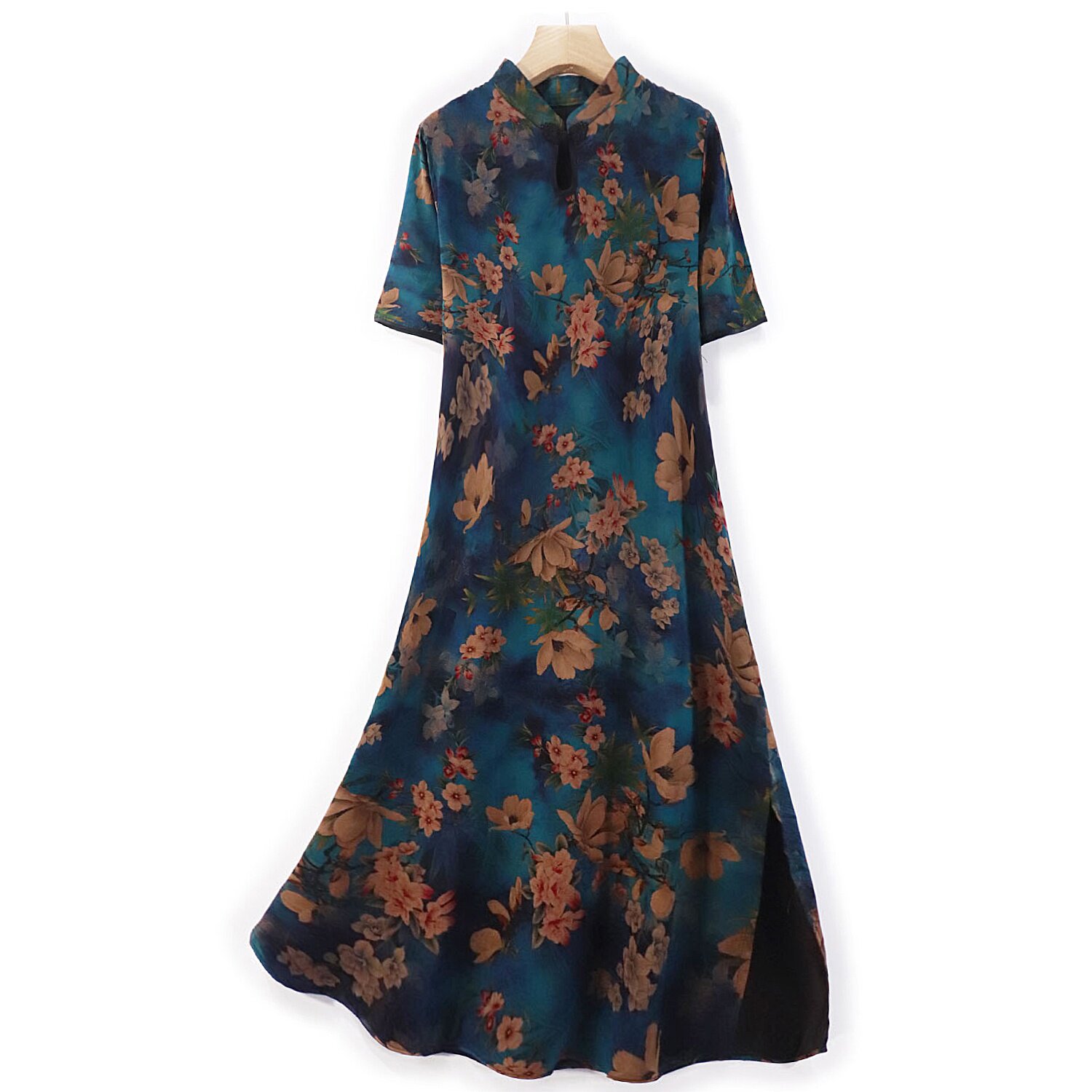 古典韵味莨绸桑蚕蚕丝香云连衣裙复古真丝中长连衣裙