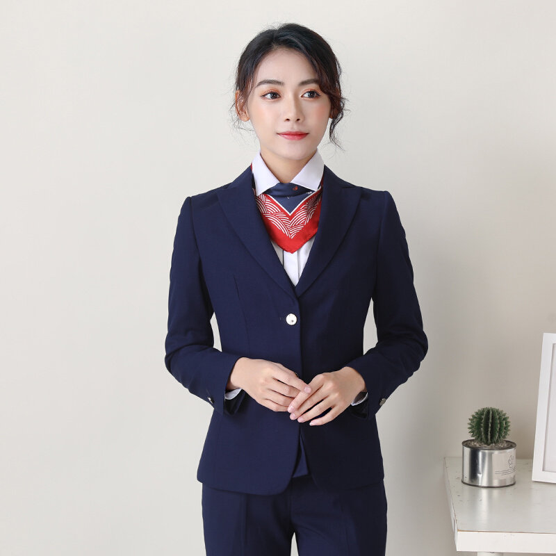 高档新款交通银行女士蓝色西装交行行行工作服西裤职业女裤套装