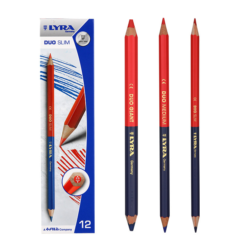 铅笔双色lyra红蓝专用笔记学生记号粗细三种铅笔