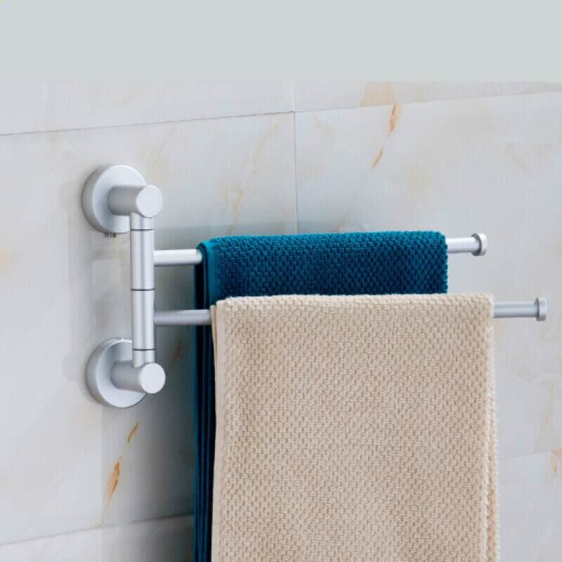 新品卫生间凉毛巾的架子活动毛巾架可旋转多杆免打孔浴室挂杆吸壁